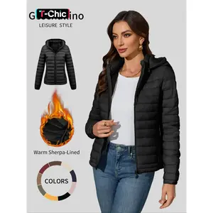 Women’s winter cotton jacket, casual hooded jacket with pockets and zippers, warm and lightweight commuter jacket for autumn and winter GARMENTARY