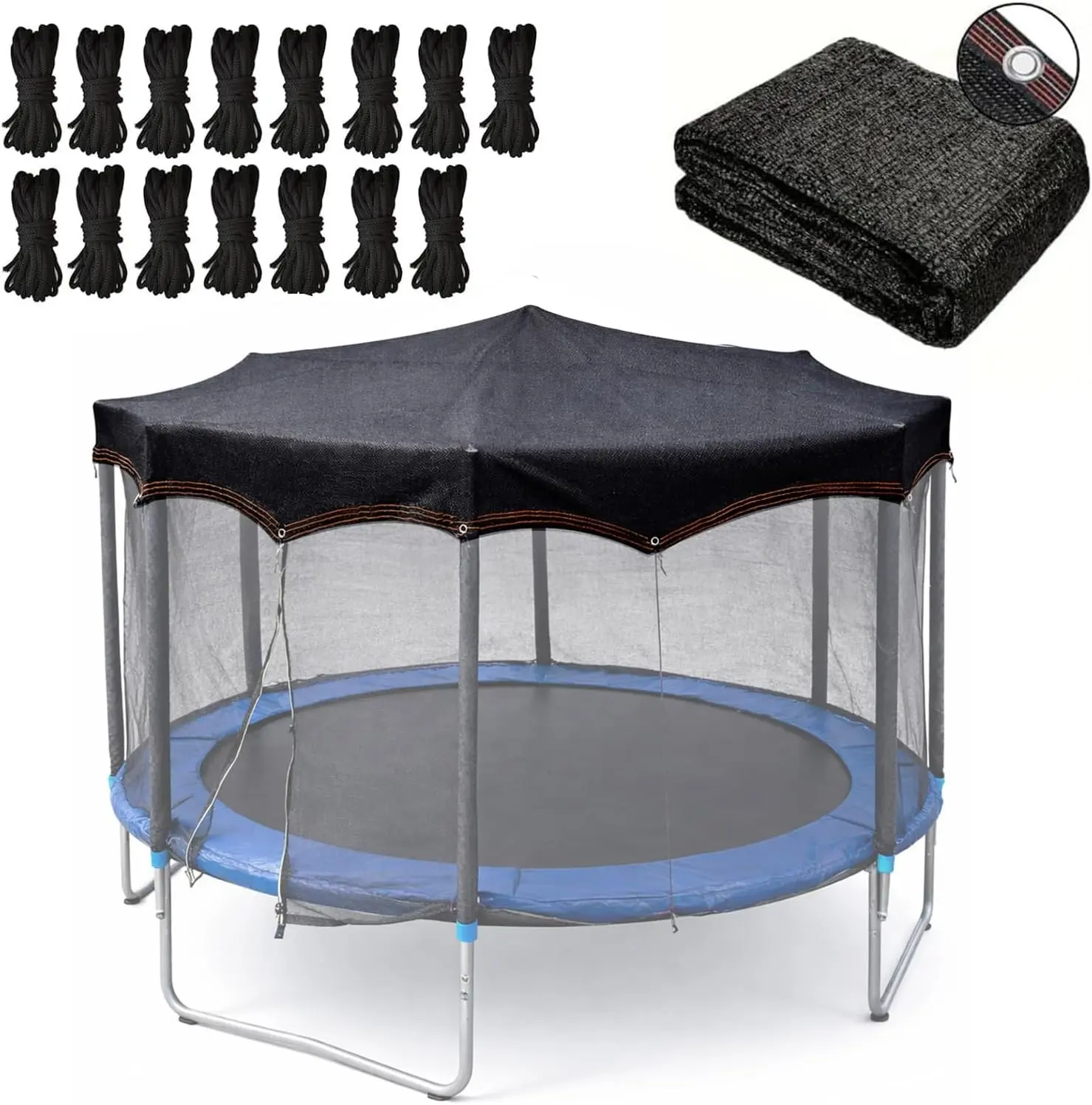 90% Shading Ratio Black Trampoline Shade Cover, Sunproof Sunshade Tent Top Cover for 10ft 12ft 14ft Round Trampoline, Easy to Install for Backyard Playground Outdoor, Tent Only Fits 14FT