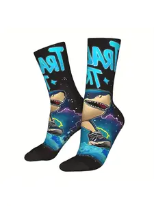 BIIHUDU Men'S Italian Brainrot Meme Socks - Full-Body Printed Design with Bold "BRAIN ROT" Text, Neon Glow-in-the-Dark Artwor