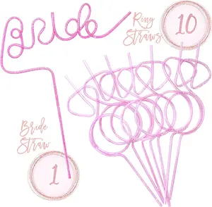 Effortless Events Bachelorette Straws, Reusable, Glitter Bachelorette Party Straws, Bride Straws for Bachelorette Party & Diamond Ring Straw (11 pack) Disposable Drink
