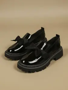 American Retro-Style Leather Shoes for Women, Thick-Soled Black Loafers for Autumn