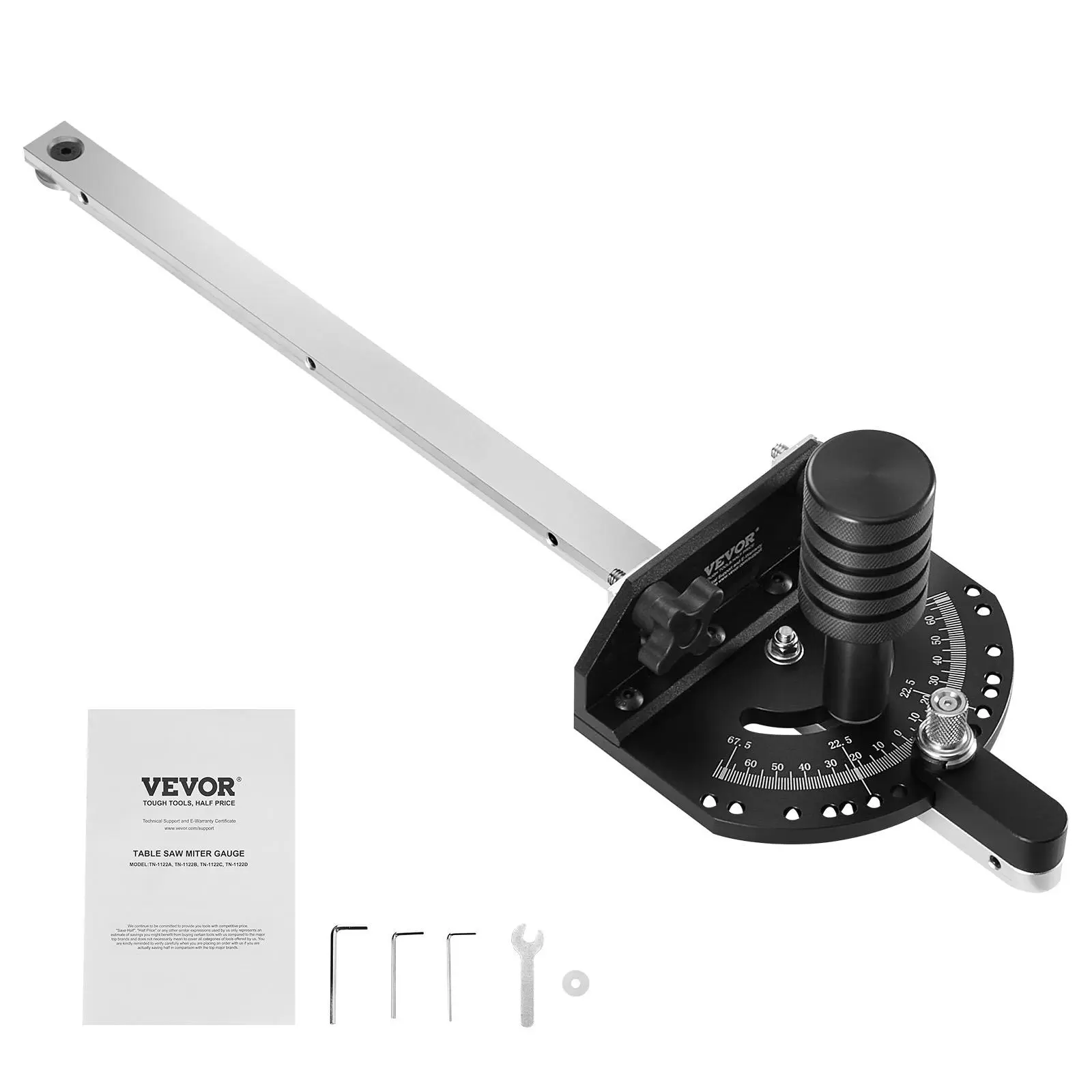 VEVOR Accurate Aluminum Alloy Woodworking Miter Gauge Tool for Table Saws - 3/4''x3/8'' Slots, T/U Slots, 15 Adjustable Angle Stops, Spring-Loaded Plunger, Detachable Disc, Textured Grip, Hardware (Father's Day Gift for Tool Users)