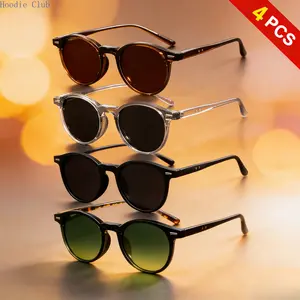 4-Pack Vintage Round Oval Sunglasses for Women Men, Retro 90s Aesthetic Trendy Shades, UV400 Protection Lightweight Sunnies Set for Driving & Street Photography, Classic Unisex Eyewear Bundle photochromic cycling lens aviator smart audio glass uv Sports