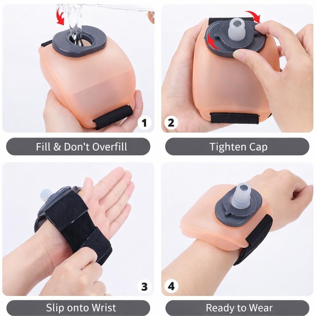 Wrist Sports Water Bottle with Adjustable Hand Strap 7 oz/200 ml Soft Silicone BPA-Free for Hydration Morning Jogging Running Climbing Hands-Free Exercise (Orange)