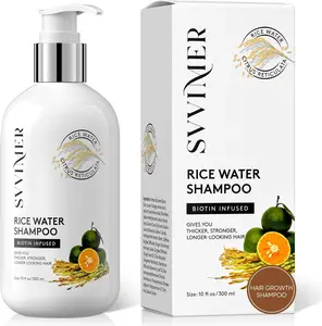 Svvimer Rice Water Hair Growth Shampoo - Biotin Thickening Shampoo for Hair Loss and Thinning - Sulfate Free for Women and Men 10 Fl Oz