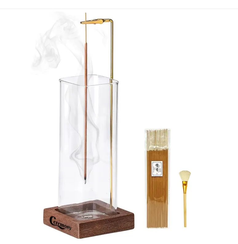 Ceremony Incense Holder,Wooden Incense Holder for Sticks with Ash Catcher | Anti-ash Incense Burner with 20 Incense Sticks and a Ash Brush for Meditation Yoga Spa Room Decor