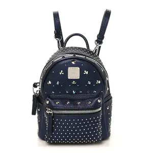 Pre-owned MCM Leather Backpacks Metallic Calfskin Stud X Mini Stark Bebe Boo Backpack Blue Z 902