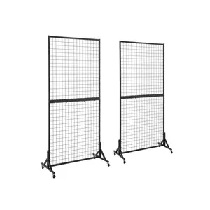 outstanding quality  LUCKUP 3' X 6' Wall Panels Standing Wire Grid Study Display Rack With T Base Wheels Freestanding Gridwall Panel Tower For Shows Black