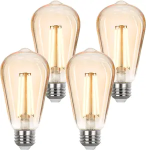 Dimmable LED Edison Bulbs 40 watt Equivalent, E26 Light Bulb 2700K Warm White, Amber Glass ST58 Vintage LED Bulbs, 90+ CRI, 4.5W 400LM, E26 Base, 4 Pack