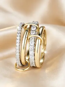 Möbius Four-Ring Interlocking Ring, & Silver Color, Artificial Diamonds, Unisex, Casual Style, All Seasons