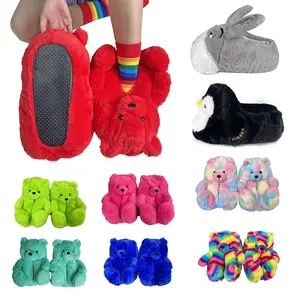 Woman's Cotton Plush Adult Slipper Bear Slippers Cozy Fit Soft Cotton Feel Flipflop Style for Indoor Use Playful Bear Design House Slippers Shoes