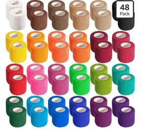 48 Pack 2” x 5 Yards Self Adhesive Bandage Wrap, Elastic Breathable Cohesive Bandage Wrap Athletic Stretch Tape for Wrist Ankle Sports (Multi-Color)