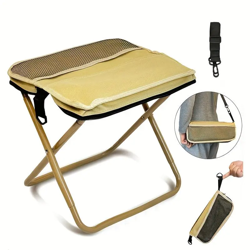 【Outdoor Essential】Upgraded Easy-Carry Folding Travel Stool - 1.5 lbs Ultra Light, 400 lbs Max Load, Side Pockets & Shoulder Strap, for Hiking/Light Outdoor, Campfire/BBQ Party, 400Lbs Max Load