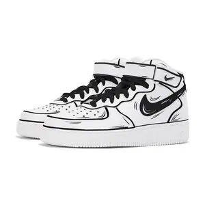 Nike Air Force 1 Mid-Top Sneakers for Men in White and Black, Featuring Retro Style, Versatile Design, Enhanced Grip, and Durability. Trending Shoes, House White Official Shoes to Get / Maison Mihara