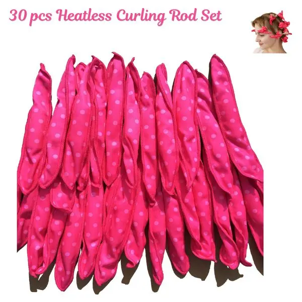 30-Pack Pink Heatless Hair Curlers Set - Soft Foam Satin Rollers for Long & All Hair Types, Overnight Use to Create Smooth, Defined Curly Styles & Minimize Frizz