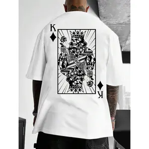 Unisex Men's Playing Card Print Round Neck Tee, Regular Fit Short Sleeve Crew Neck T-Shirt for Summer, Casual Streetwear Fashion Men's Top for Daily Wear