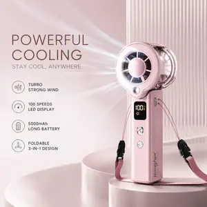 Hangfan Turbo Mist Handheld Fan, Foldable Portable Cooling Fan with LED Display, Power Bank & Rechargeable Battery, Mini Fan for Travel, Outdoor & Summer Essentials