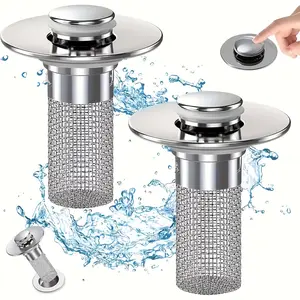 2pcs Press-Down Bounce Core Bathroom Sink Stopper, Home Pest & Odor Prevention, Essential Household Accessory, Universal Drain Plug, Anti Clogging Drainage