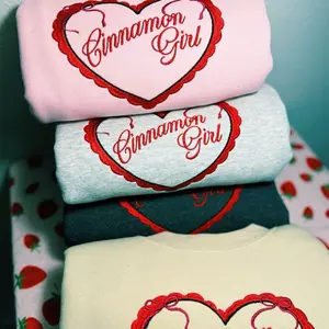 Cinnamon Girl Embroidered Sweatshirt Pullover - Stylish Design with Heart Embroidery, Crew Neck, Color Variations Available, Perfect for Lana Style - Hoodie, Womenswear, Comfort, Tops