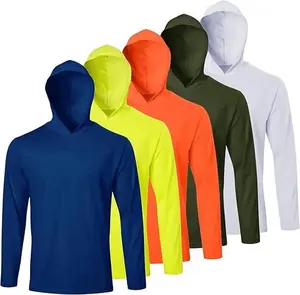 5pcs Men UPF 50+ Sun Protection Hoodie Long Sleeve T Shirts Pack Quick Dry Shirt for Athletic Running Activewear Workout Outdoor
