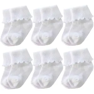 Unisex Baby Clothing Socks Set, 6-12 Pairs Soft Comfy Ruffle Cuffs Turn-Cuff Ankle Socks with Anti-Slip Sole & Comfortable Heel, Animal-Print Infant Toddler Items