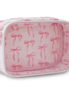 Transparent PVC Bow Makeup Bag, Handheld Cosmetic Pouch, High Aesthetic Washroom Organizer, Large Capacity Cosmetic Storage, Casual Style, All Seasons