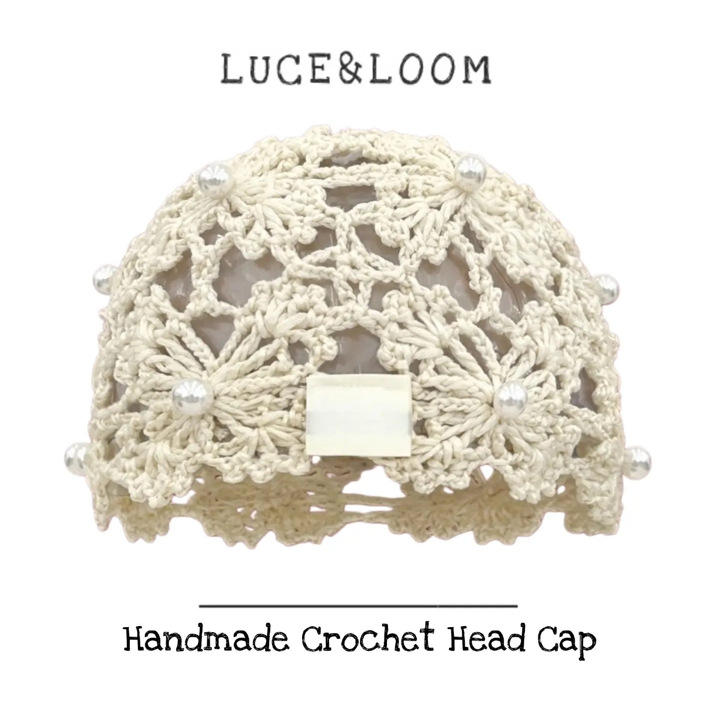 Boho Floral Pearl Crochet Head Cap, Hollow Out Handmade Summer Women Beanie Hat