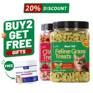 Just Try 2PCS Cat Treats for Indoor Cats Hairball Control Natural Salmon Healthy Cat Grass Treats Kitten Snacks Training Biscuits Catnip for Cats Dental Care 13.4 OZ