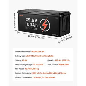 VEVOR 24V 100Ah LiFePO4 Lithium Battery, Bluetooth, Deep Cycle Lithium Rechargeable Battery, Built-in 50A BMS, Low Temp Protection, 4000+ Cycles, Max. 2560Wh, for RV, Camper, Trolling Motors, Marine