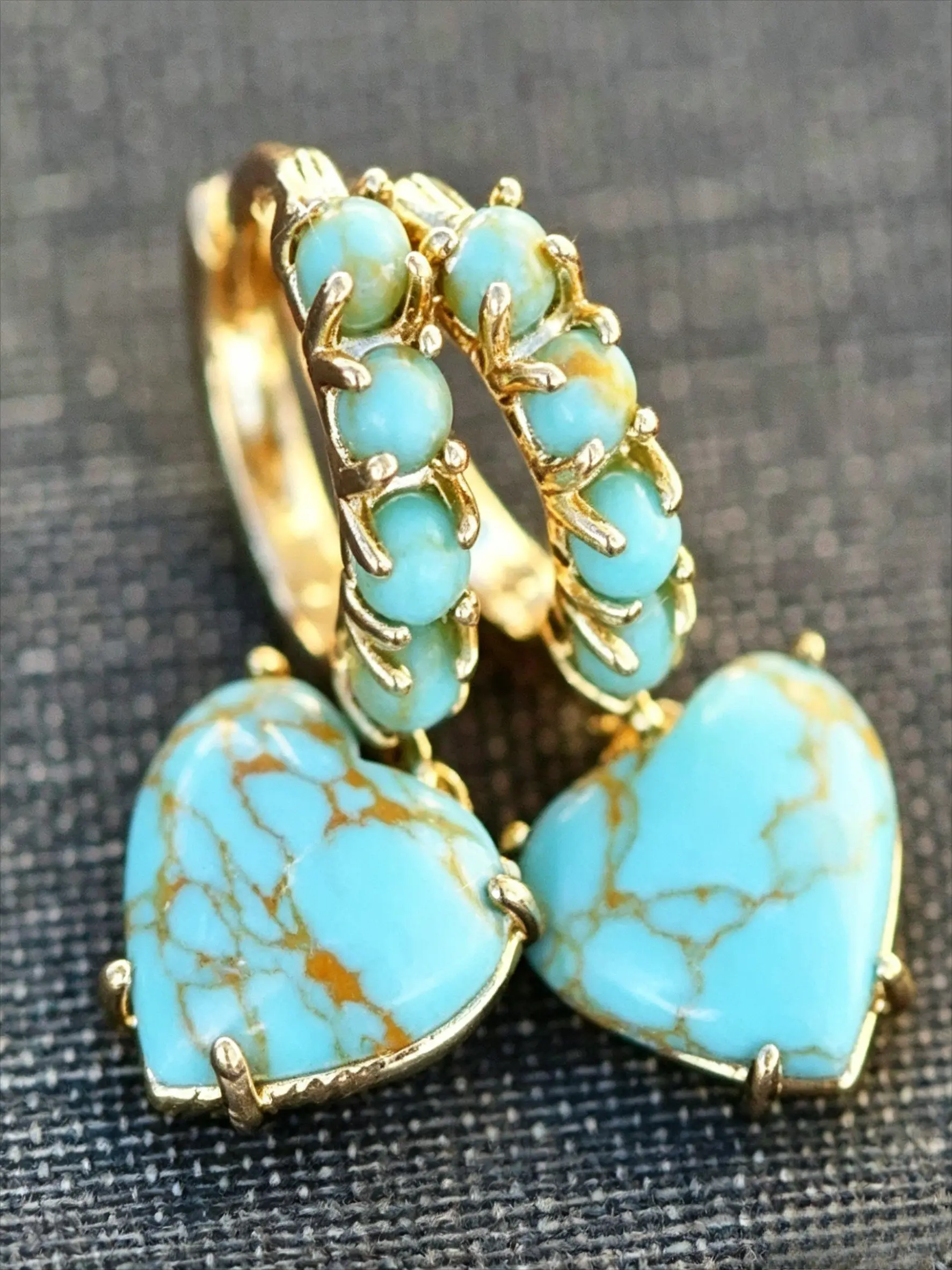 Vintage Romantic Heart Shape Synthetic Turquoise Pendant Earrings, Heart Shaped Earring, Elegant Drop Earrings for Women, High Quality Earrings, Fashion Jewelry Accessories, Fashionable Earrings