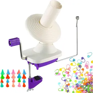 Hand Operated Purple Yarn Ball Winder Easy to Install for Yarn Storage, Comes with 20 Knitting Needles Point Protectors & 100 Stitch Knitting Needles