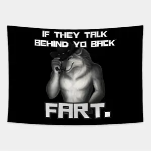 1pc Funny "If They Talk Behind Yo Back Fart" Wolf Cowboy Hat Decorative Tapestry - Peach Skin Velvet Wall Hanging, Horizontal Orientation, Soft & Wrinkle-Resistant, Ideal for Bedroom, Living Room, Balcony - Artistic Home Decor Flag, Balcony Tapestry |   A