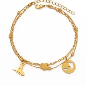 Haiti Map Anklet Gold Color Heart Foot Chain Jewelry with Charm and Chain Design