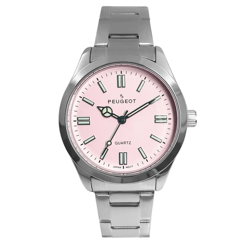 Peugeot Women's 36mm Sport Watch with Pink Dial and Stainless Steel Bracelet