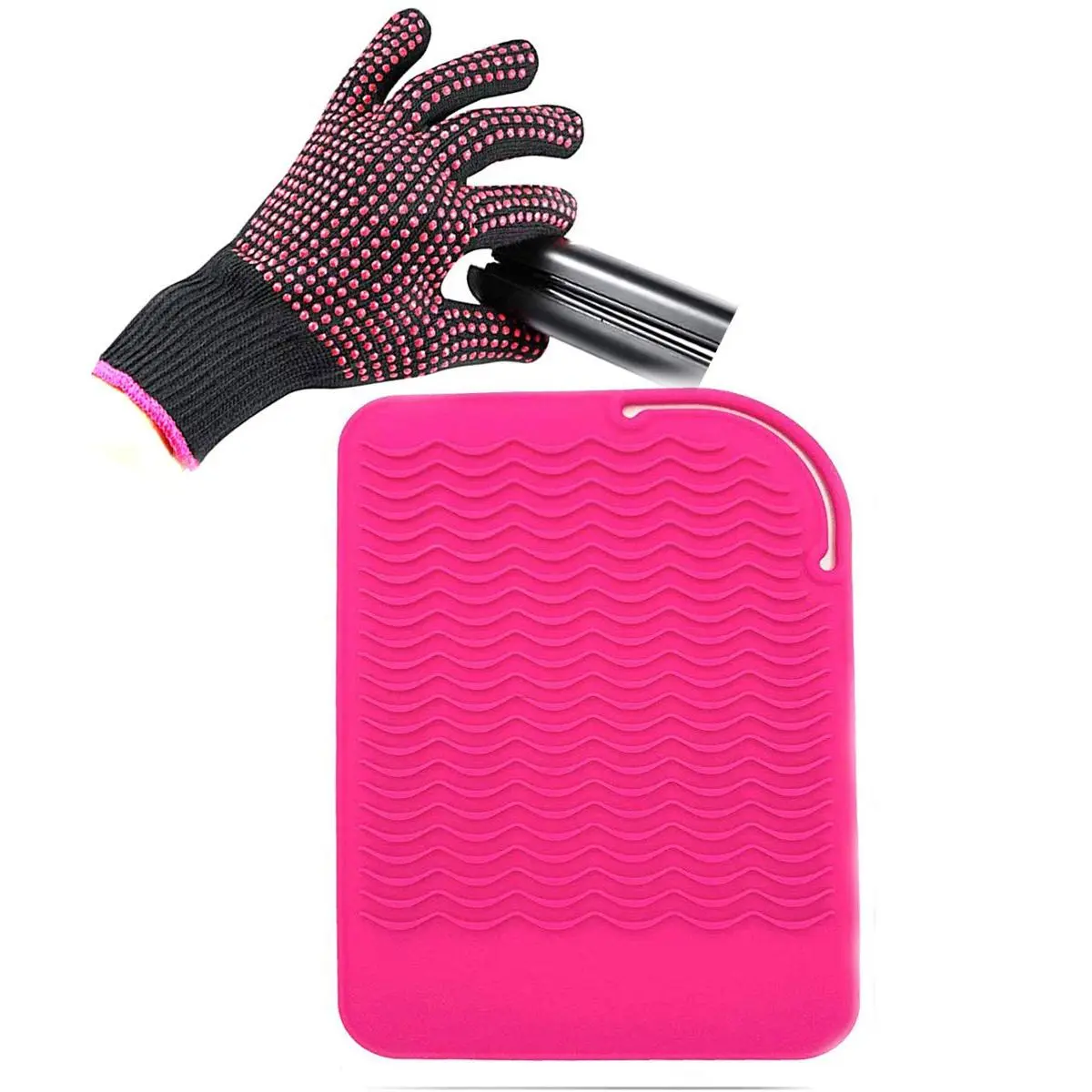 Heat Resistant Glove with Heat Resistant Mat for Curling Iron, Hair Straightener, Flat Irons,  Bump Glove, 9" x 6.5"  Grade  Mat,
