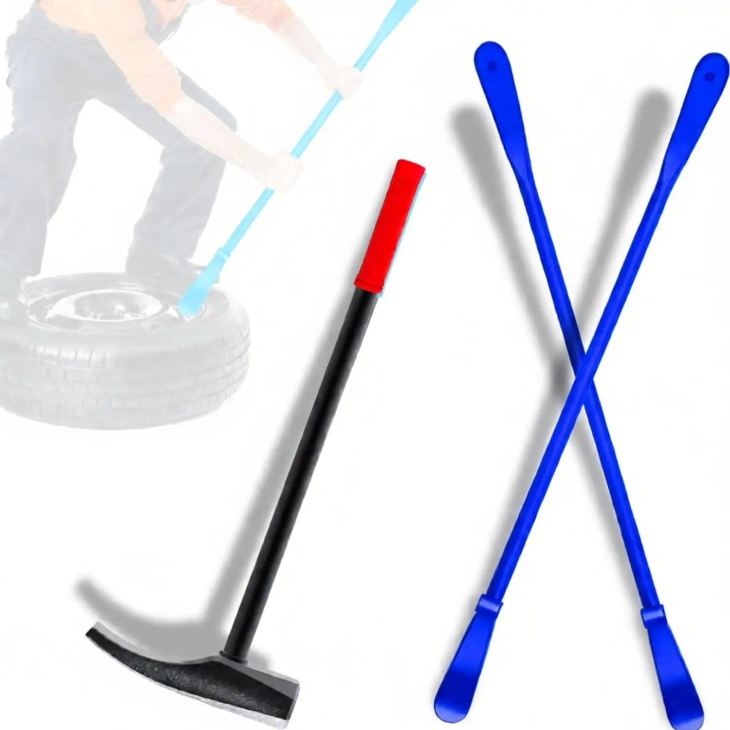 Tire Bead Breaker Tool with Tire Hammer and 2Pcs 38inch Tire Iron Bars, Heavy Duty Tire Spoons and Tire Hammer for Tire Changing, Tire Changer Kit