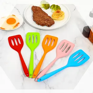 5PCS Small Serving Spatula High Heat Resistant Silicone Turner Flexible Nonstick Flipper Mini Slotted Egg Spatula for Cooking Kitchen Pancake Flip Fish, Red, Blue, Green, Orange, Pink Non-Stick Kitchen Utensils