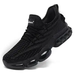 Men's Steel Toe Shoes - Trendy Breathable Safety Sneakers Lightweight Hollow Design for Work & Daily Wear Reinforced Steel Toe Cap & Knit Upper