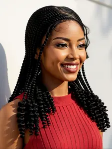 HD Single Layer Full Lace Braid Wig, Handmade Braided Frontal Incline Design, Medium Length Curled Tail, Suitable for Daily Party Wear