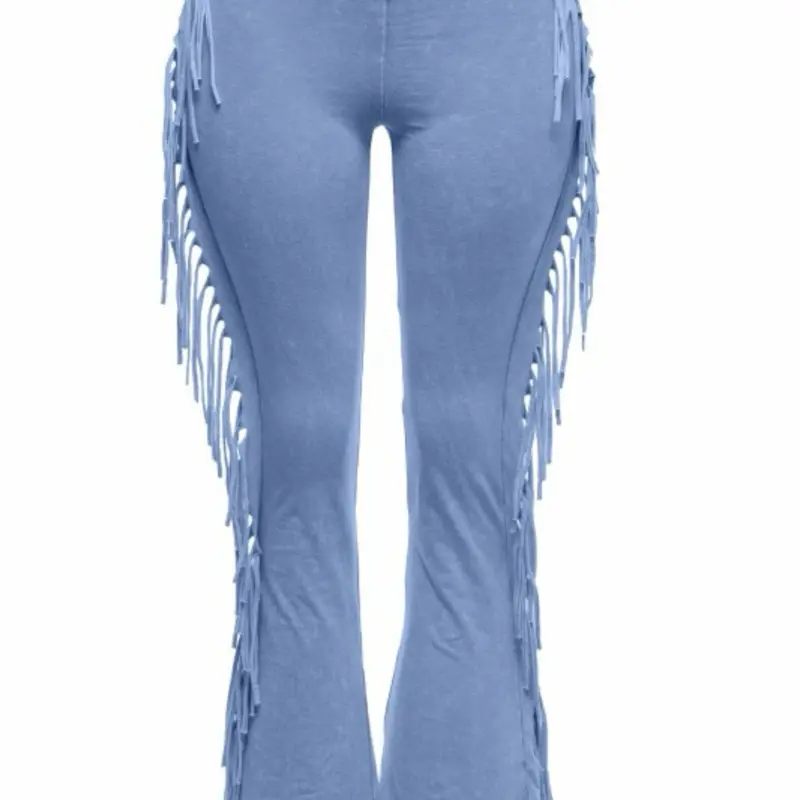Fringe Pants - Blue Fringed Trousers as shown in the Product Information