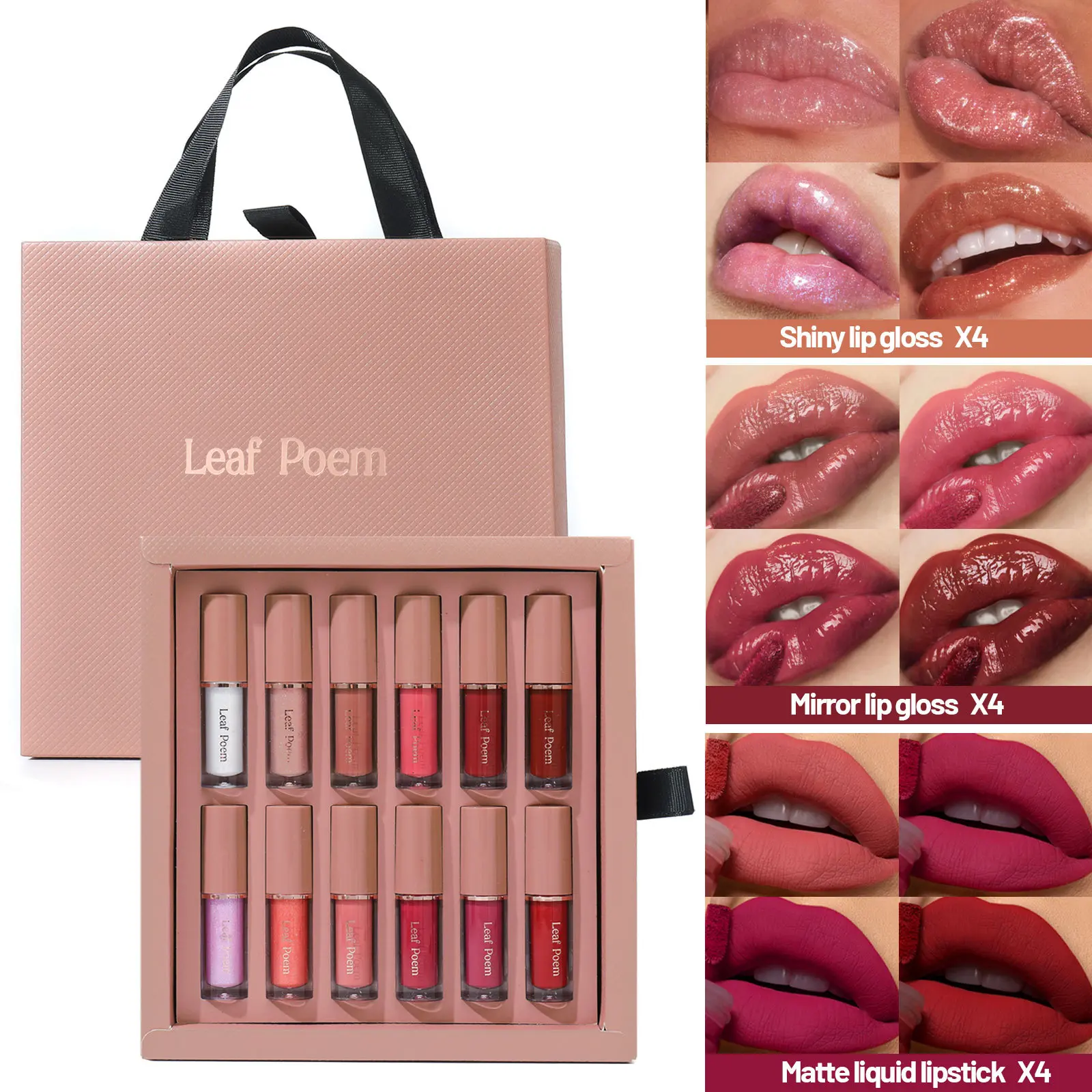 12Pcs Lip Gloss Set with Pearl Shimmer Long Lasting Lipgloss Waterproof Non Stick Cup Matte Lipstick Mirror Water Gloss Lip Gloss Set, Lip Gloss Lip Gloss+lipstick Gift Box Set, Lip Products Makeup
