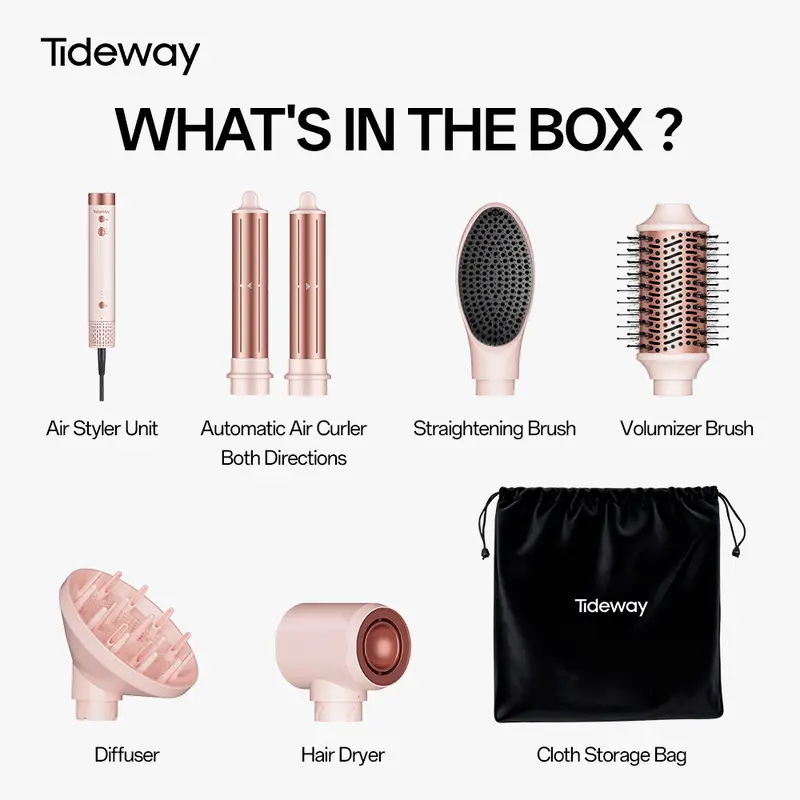 Tideway Prowaver 6 in 1 Hot Air Styler Wrap w/ Ionic Tech, Dual Voltage (100-240V) High-Speed Hair Dryer Brush Auto Wrap Curlers, Volumizing Styling Blower Brush with Travel Bag, Perfect Present for Women Friend Family Gift Christmas New Year Viral 8