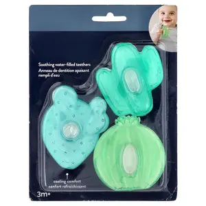 Cool and Cute Water-filled Teething Toy 3-piece Set Green Cactus Double-sided Texture Refrigeratable for Baby Gum Massaging and New Teeth Relief