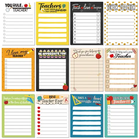Teacher Sticky Note 12/24pcs Sticky Notes Set Teacher Appreciation Gift Inspirational Note elf-Adhesive Writing Memo Pads Funny Paper Sticky Notes Stationery Cute Paper Memo for School Teacher, Office Supplies, Graduation Gift