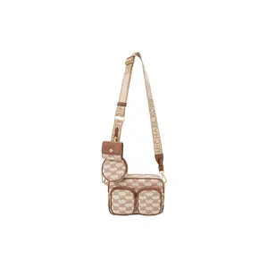 Michael Kors MK Jet Set Logo Monogram Fabric Crossbody Bag For Women In Beige And Camel Brown