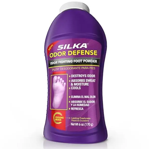 SILKA Odor Fighting Foot Powder & Shoe Deodorizer with Corn Starch Powder, Talc & Cooling Beads for Lasting Freshness, Absorbs Sweat & Excess Moisture, 6 Oz