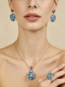 3-Piece Set Natural Crystal Jewelry for Women, Elegant Blue Color Design, Perfect Gift Idea, High-Quality Craftsmanship