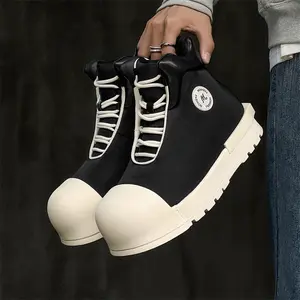 2026 New Unisex Big Head High-Top Sneakers, Black & White Height-Increase Platform Thick Sole Round Toe Lace-Up Footwear, Non-Slip Athletic Trainer for Walking & Training, Comfortable Versatile Sports Shoes