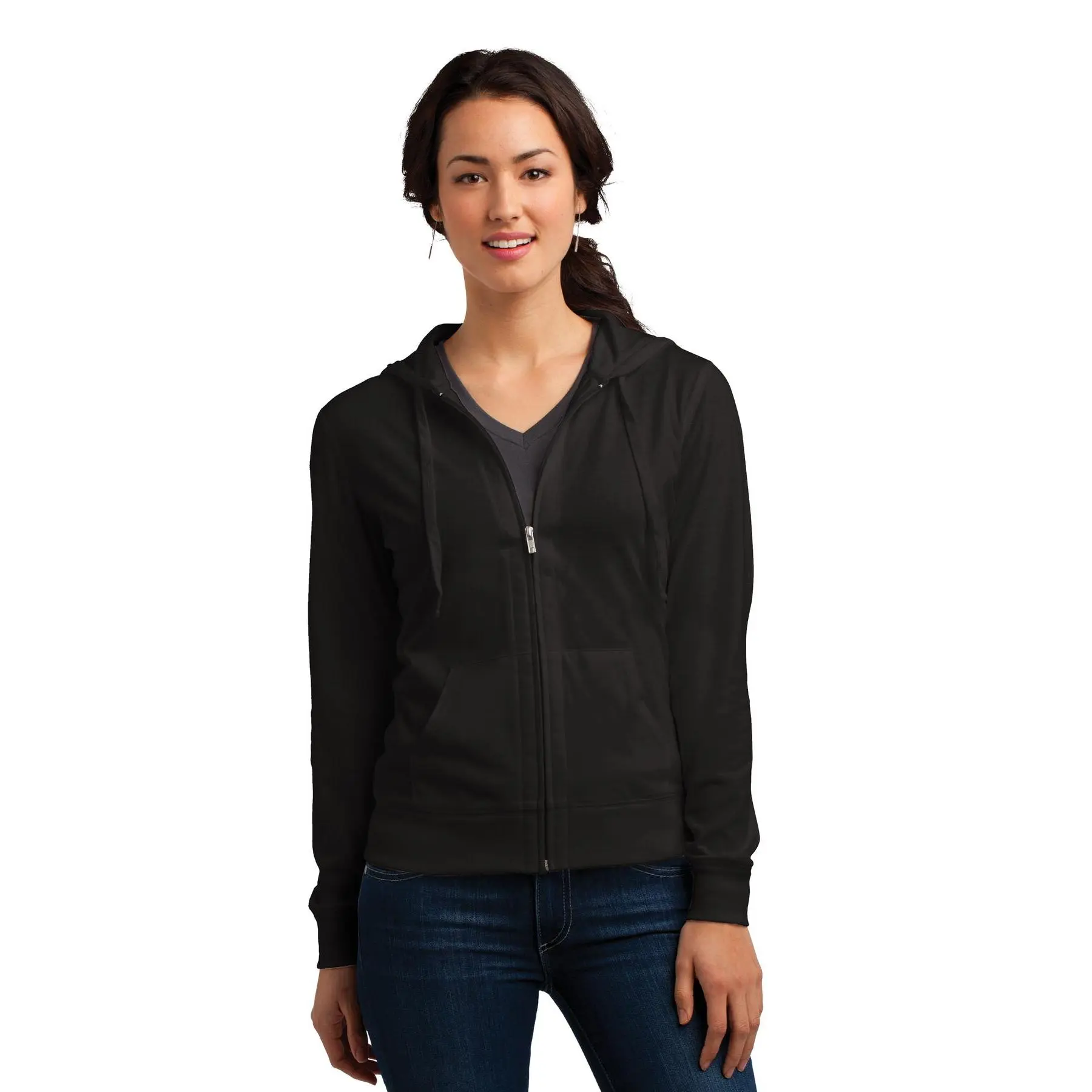 District® Women's Fitted Jersey Full-Zip Hoodie. DT2100
