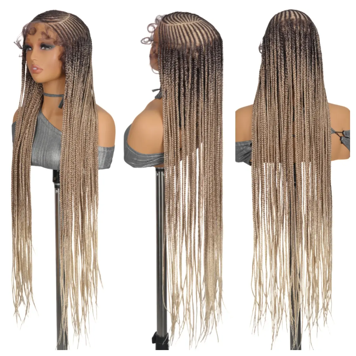 SuperNova 36" Knotless Box Braided Cornrow Full Lace Wig | Handmade Pre-Cut Lace, Drawstring Fit, Ombre Blonde #OT4/27/613 Premium Synthetic Fiber #SummerVibes #DealsForYouDays